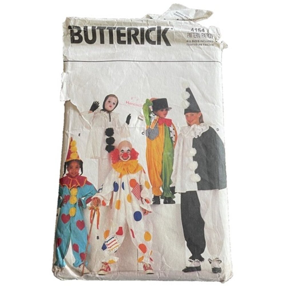Clown Jester Mime Butterick 4154 Childs Costume Pattern Size S-XL Cut Complete